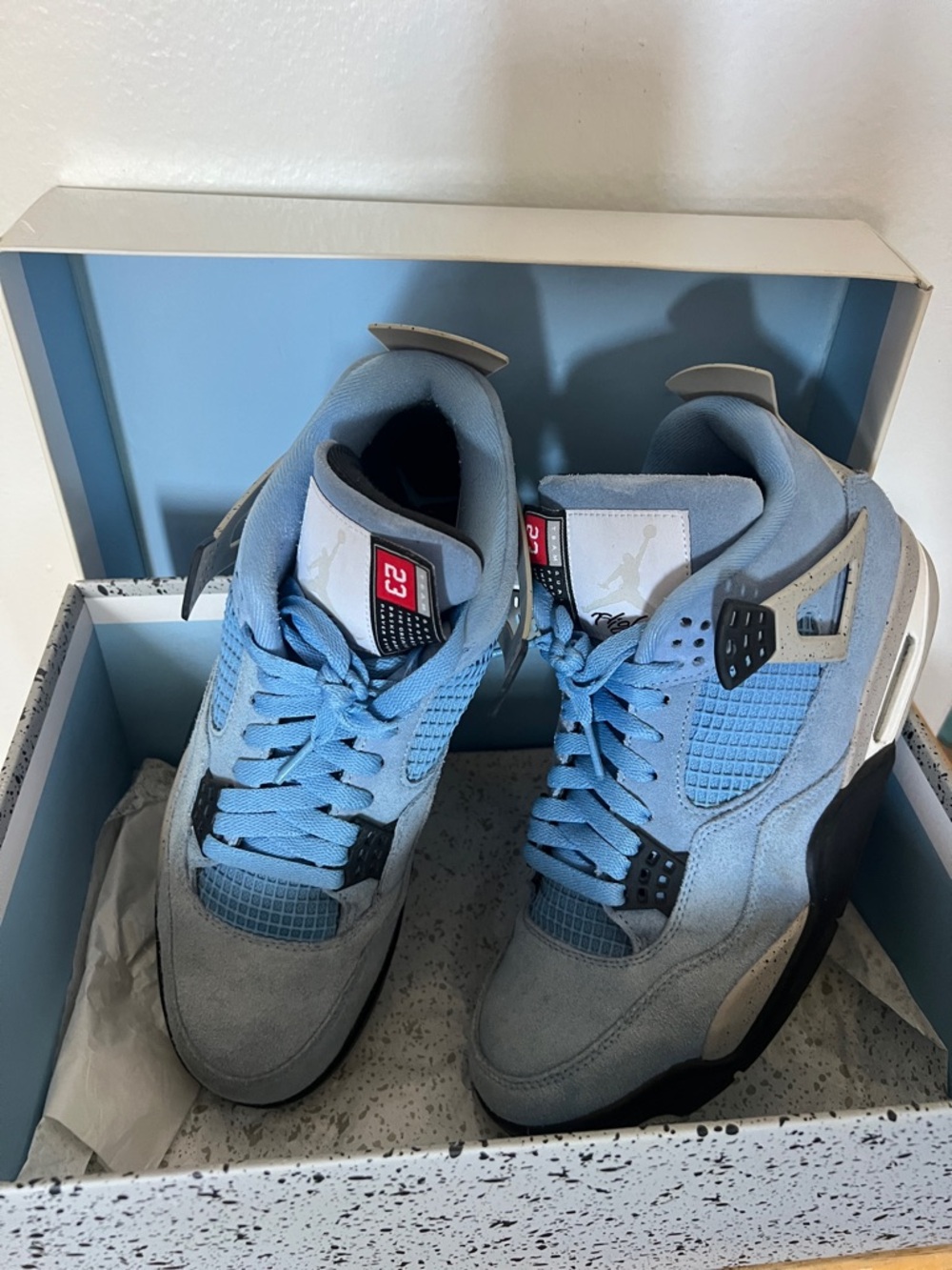 Jordan Light Blue and Black Suede Basketball Sneakers